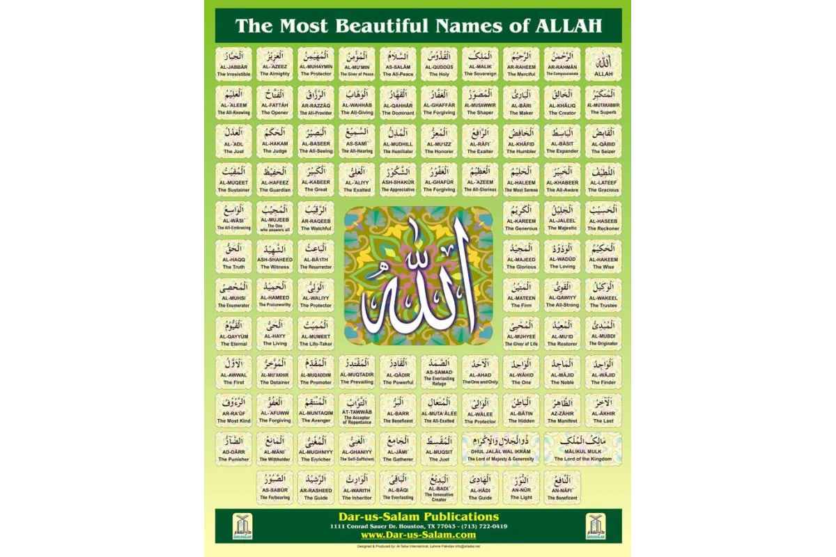 Names of Allah Poster (English, Small) | Wall Art | Dar-us-Salam