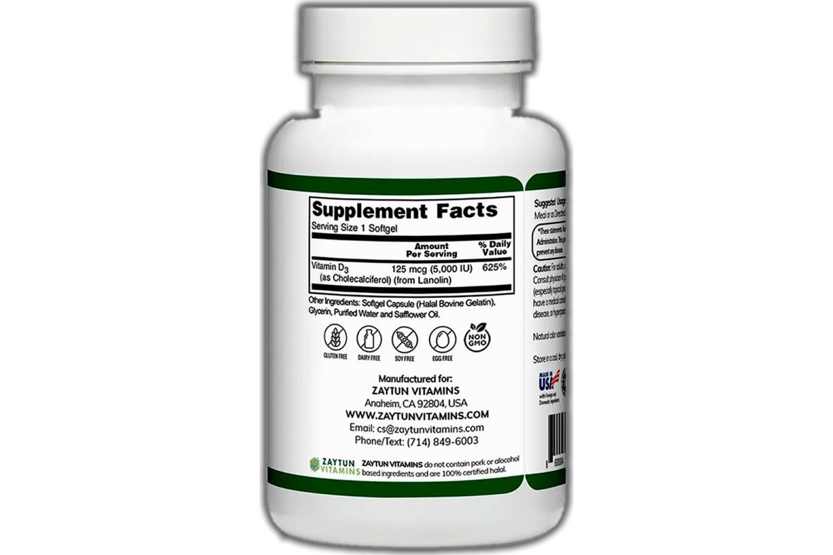 Halal Vitamin D3 5000 IU (180 Softgels) | Buy the Sunshine Vitamin