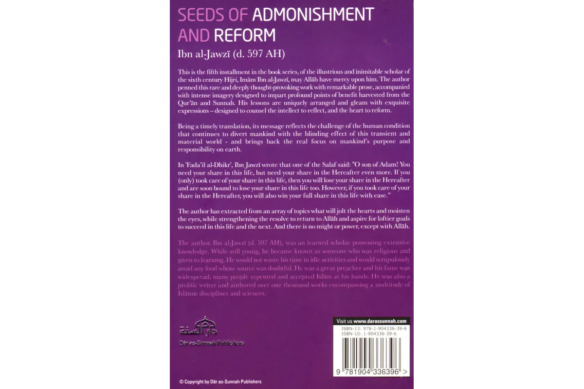 Seeds of Admonishment and Reform [By: (Imam al-Ḥāfiz Abū'l-Faraj ibn al-Jawzi) (d. 597 AH)